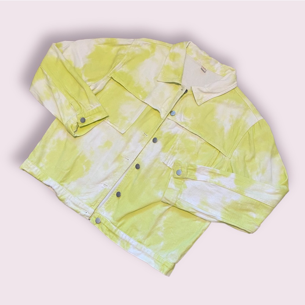 Tie-Dye Denim Jacket, Chartreuse, Size Large